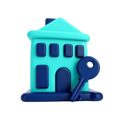 Illustration of a building with a key representing loan against property