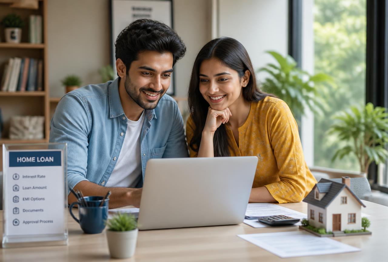 Couple reviewing loan options on a laptop at home